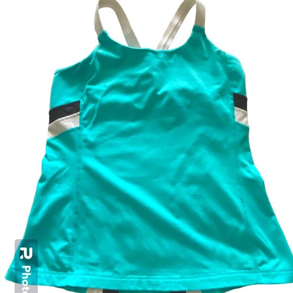 Lululemon Blue with Black/White Accents Tank w/ Built-in Bra White Straps - Picture 1 of 4